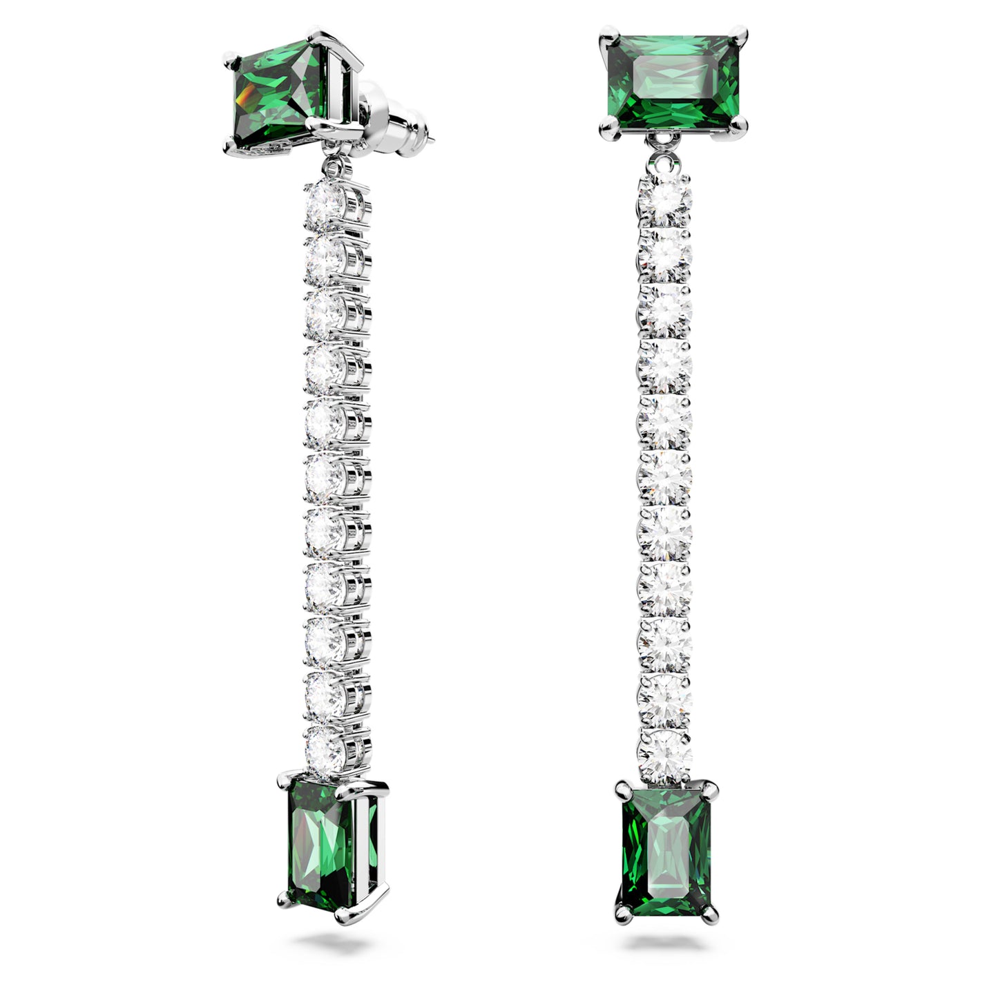 MATRIX DROP EARRINGS - GREEN, RHODIUM