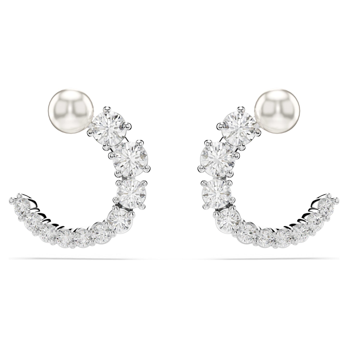 MATRIX HOOP EARRINGS PEARL - WHITE, RHODIUM