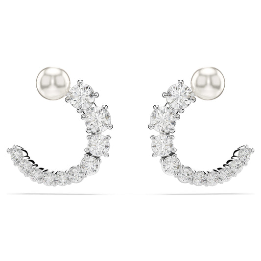 MATRIX HOOP EARRINGS PEARL - WHITE, RHODIUM