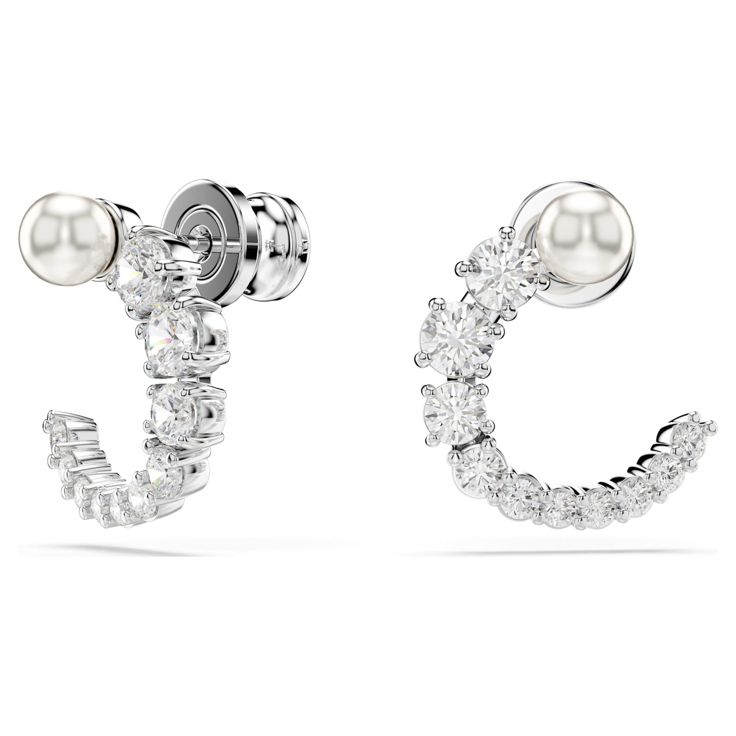MATRIX HOOP EARRINGS PEARL - WHITE, RHODIUM