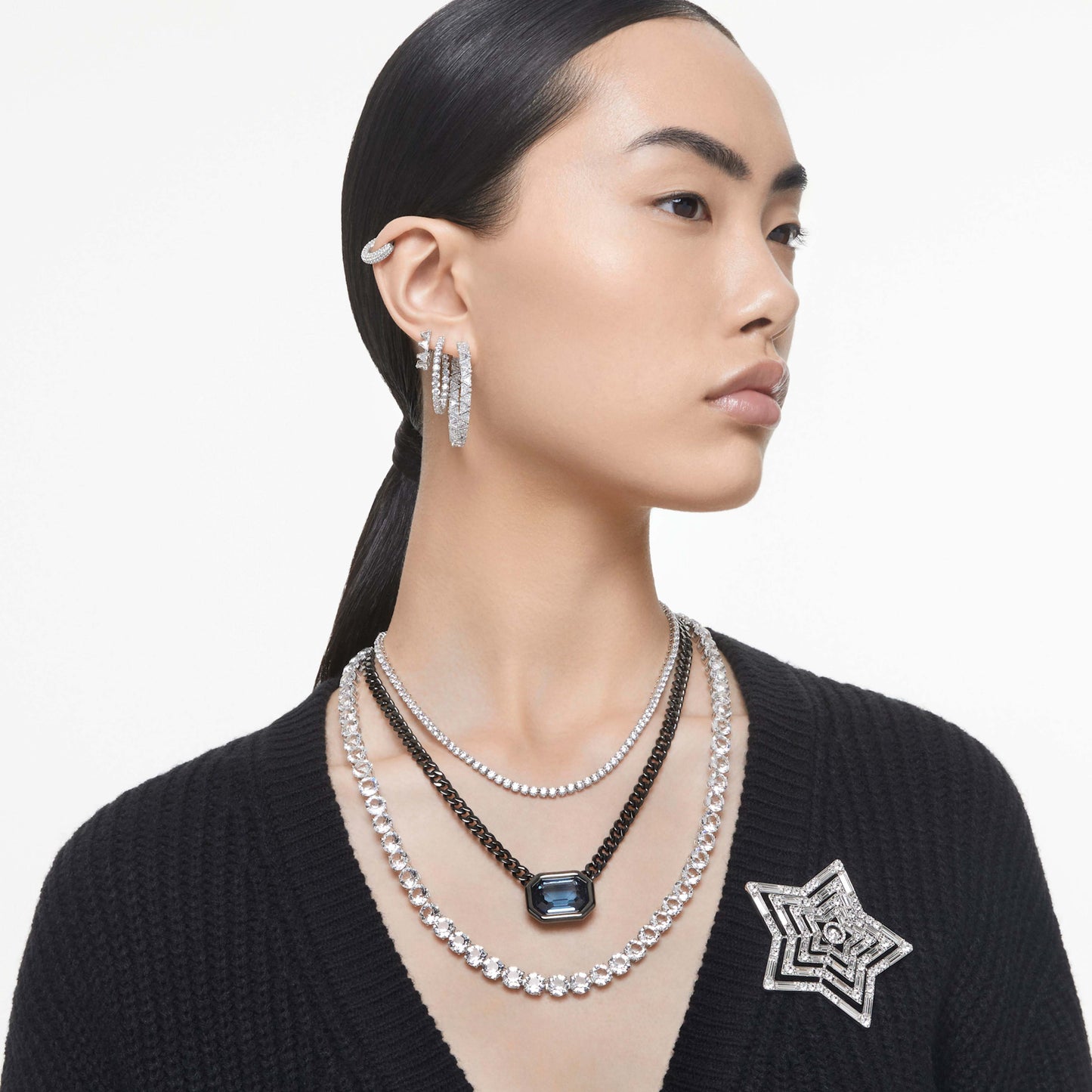 MATRIX HOOP EARRINGS - WHITE, RHODIUM