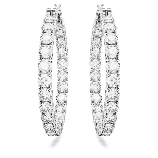 MATRIX HOOP EARRINGS - WHITE, RHODIUM