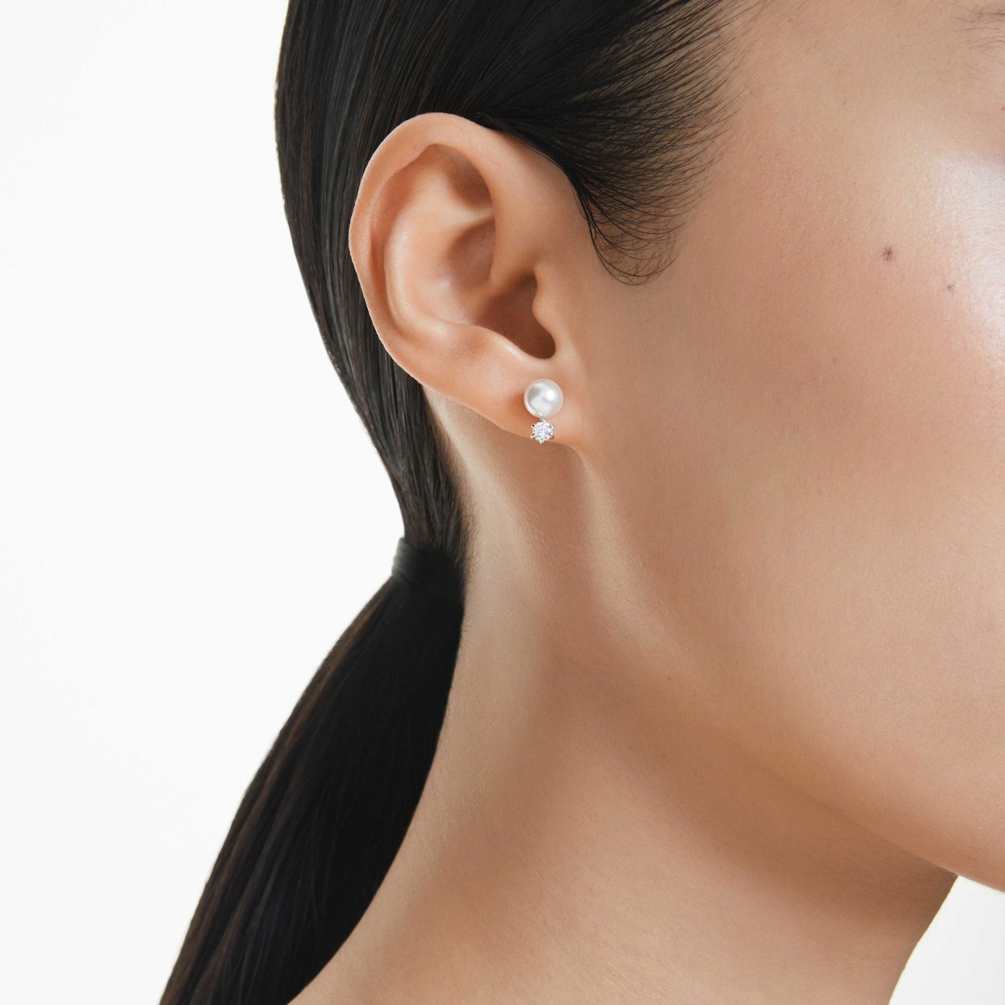 MATRIX STUD EARRINGS PEARL - WHITE, RHODIUM