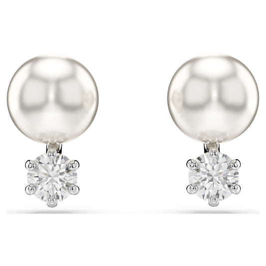 MATRIX STUD EARRINGS PEARL - WHITE, RHODIUM