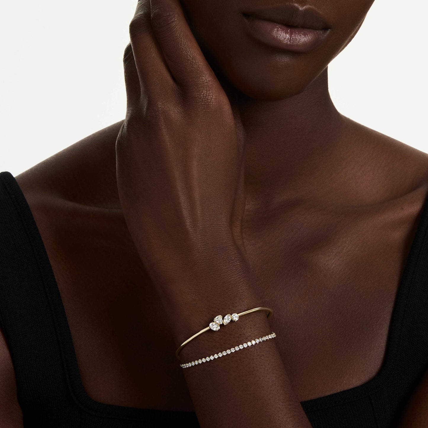 MESMERA BRACELET DOUBLE - WHITE, 18K GOLD