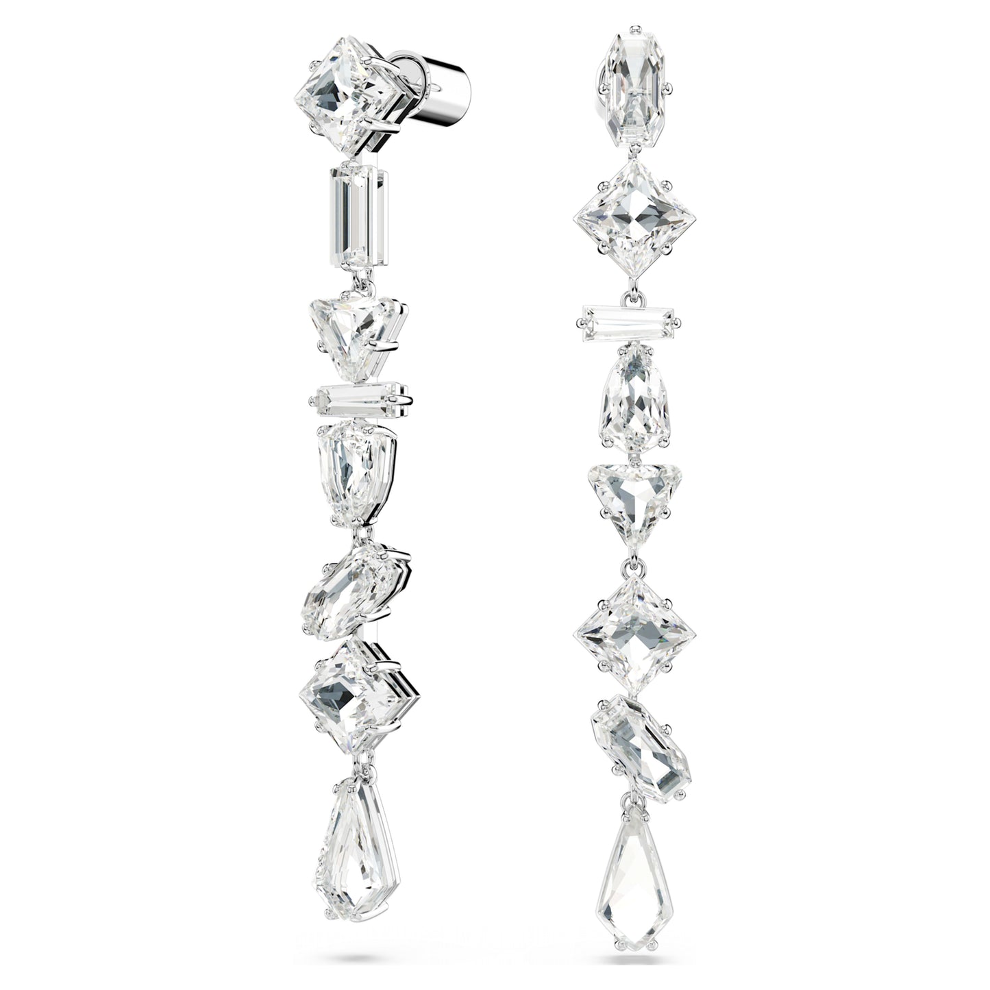 MESMERA DROP EARRINGS ASYMMETRICAL - WHITE, RHODIUM