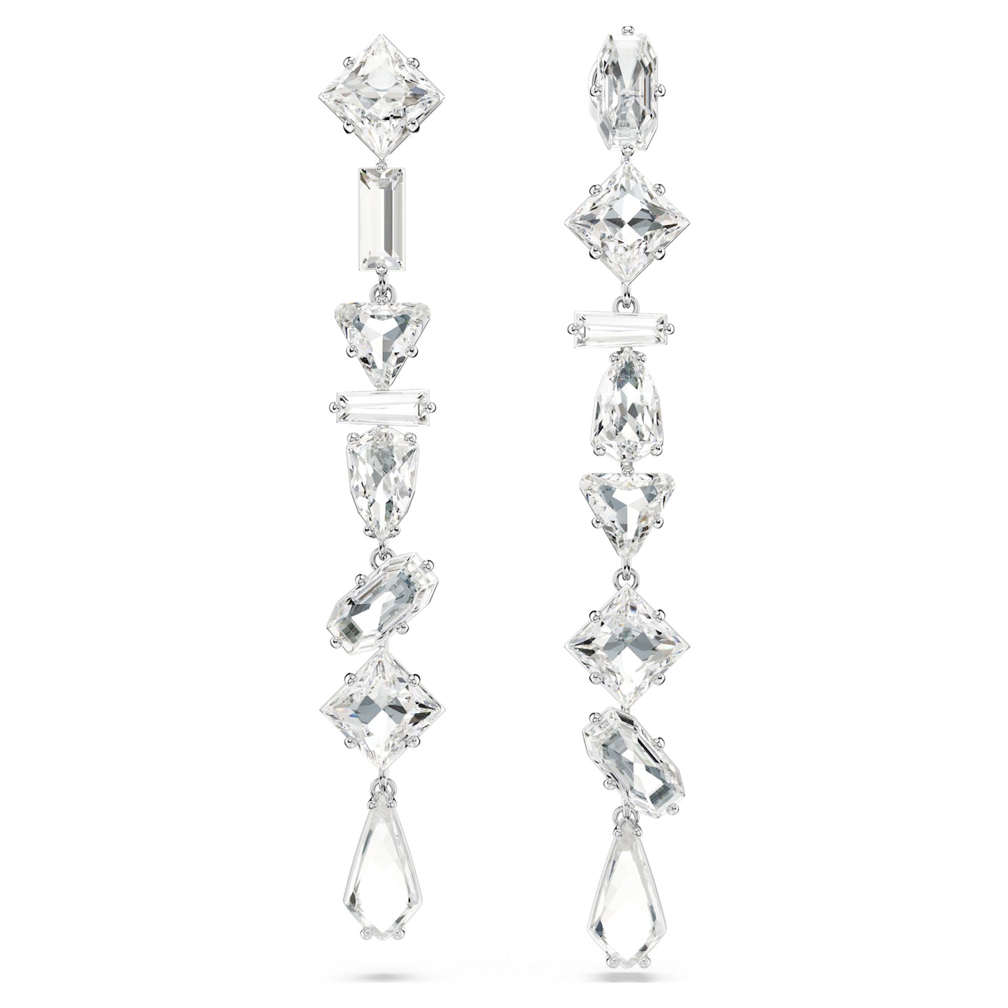 MESMERA DROP EARRINGS ASYMMETRICAL - WHITE, RHODIUM