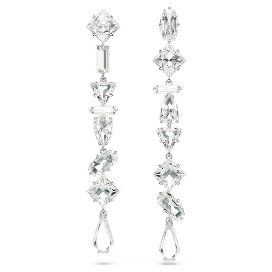 MESMERA DROP EARRINGS ASYMMETRICAL - WHITE, RHODIUM