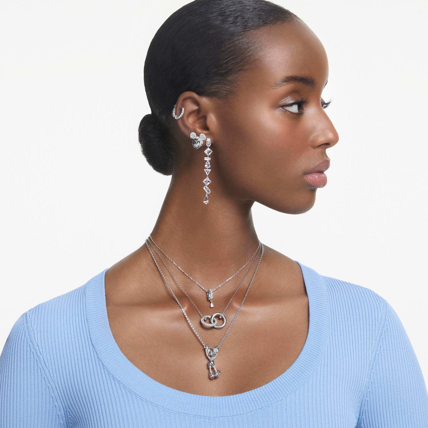 MESMERA DROP EARRINGS ASYMMETRICAL - WHITE, RHODIUM