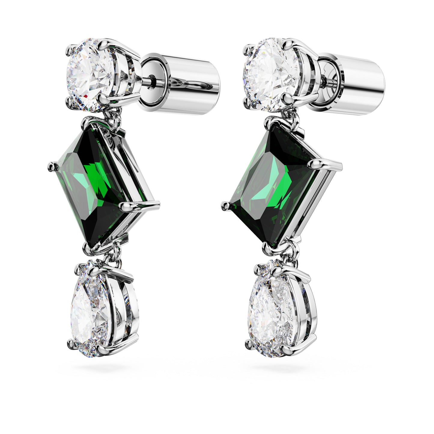 MESMERA DROP EARRINGS - GREEN, RHODIUM