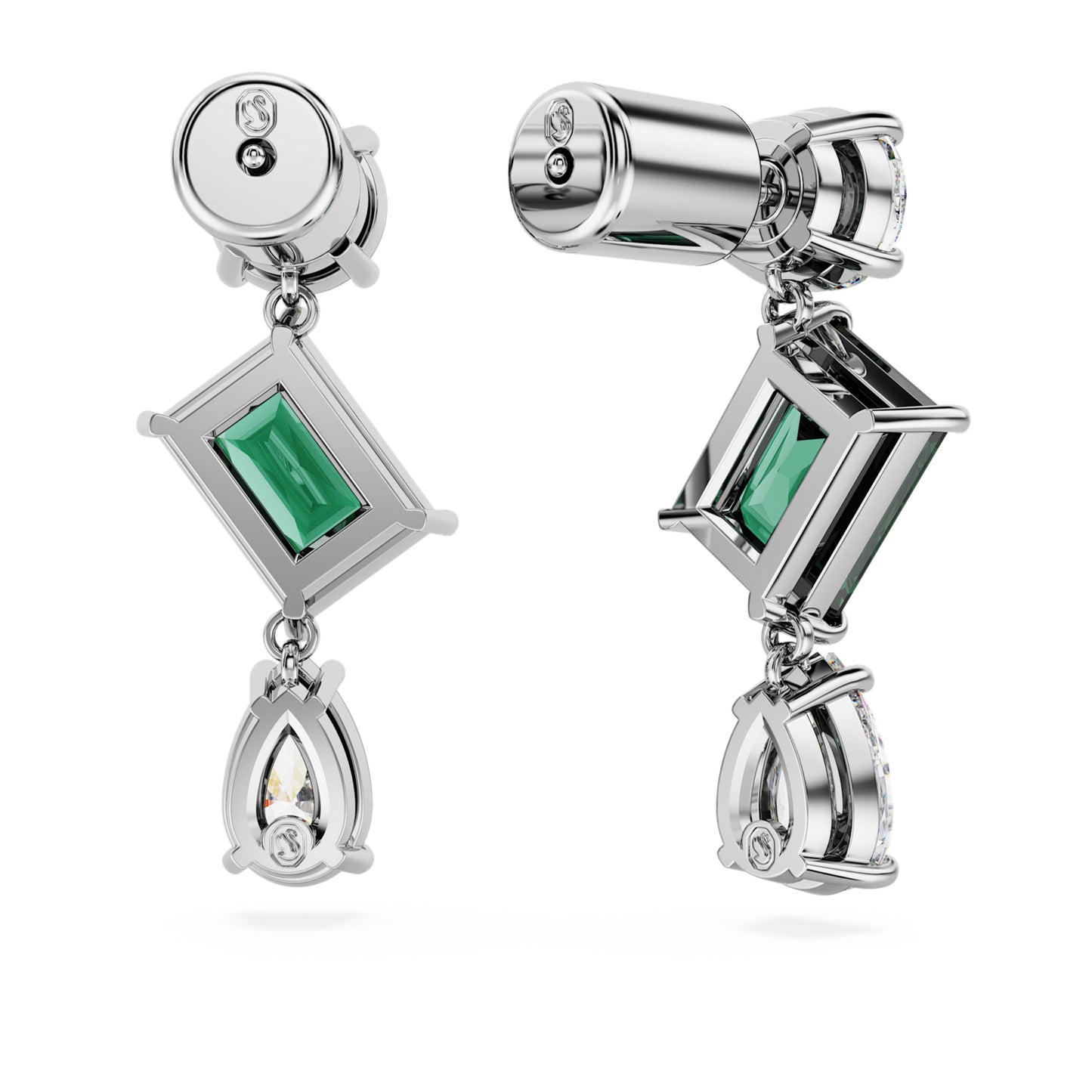 MESMERA DROP EARRINGS - GREEN, RHODIUM