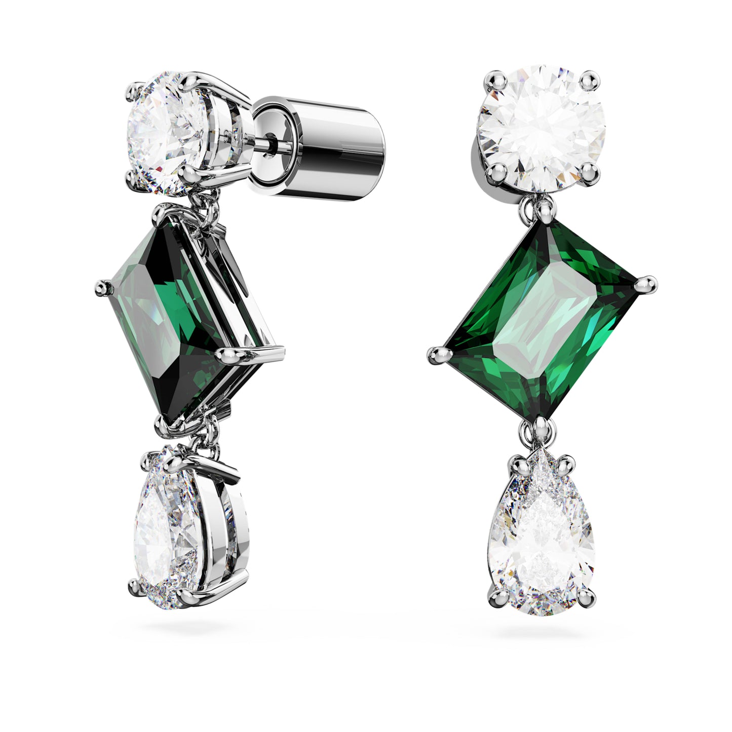 MESMERA DROP EARRINGS - GREEN, RHODIUM