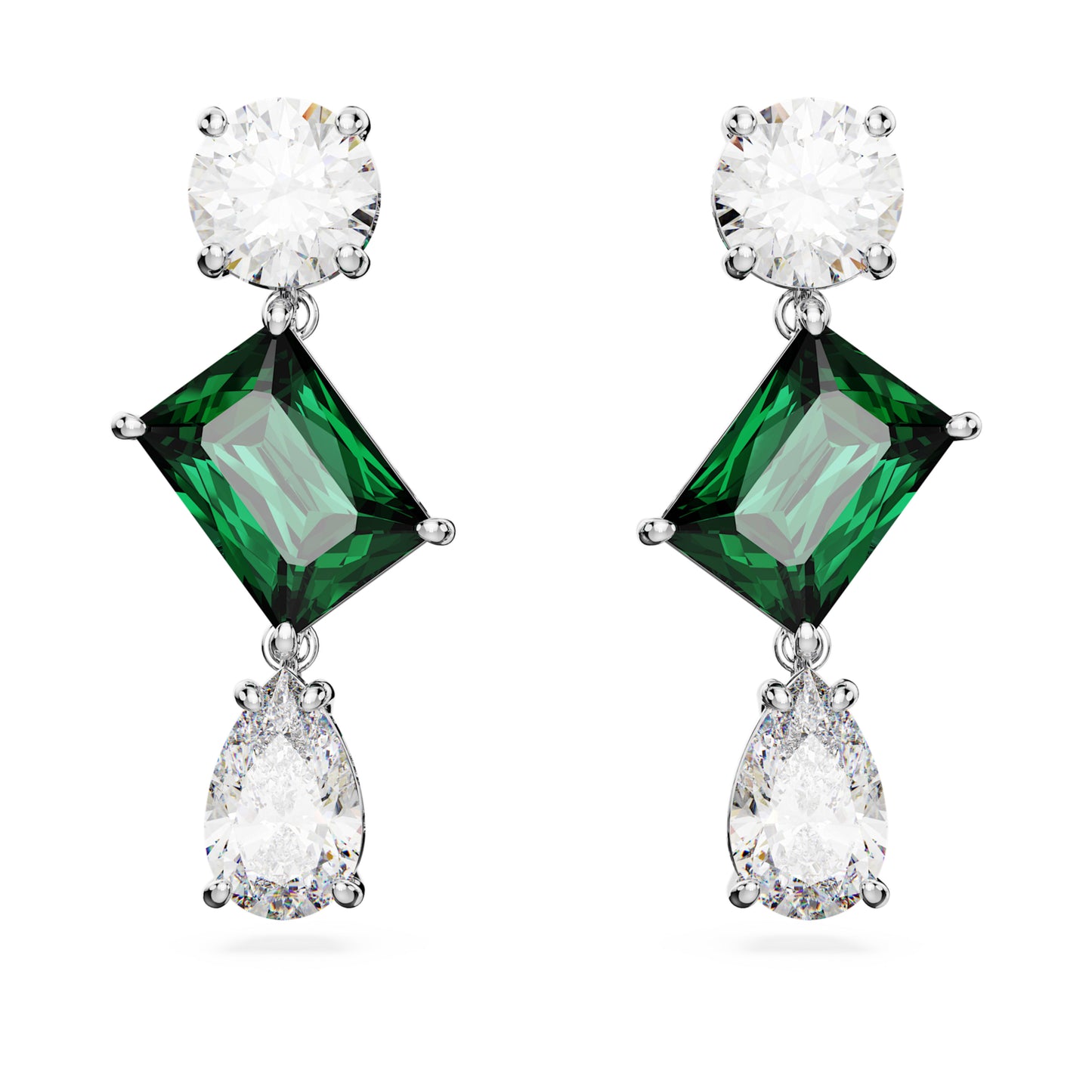 MESMERA DROP EARRINGS - GREEN, RHODIUM