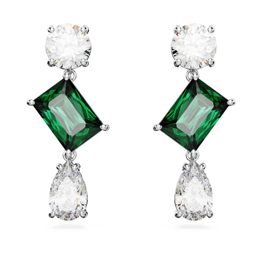 MESMERA DROP EARRINGS - GREEN, RHODIUM