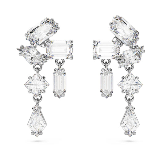MESMERA CLUSTER DROP EARRINGS - WHITE, RHODIUM