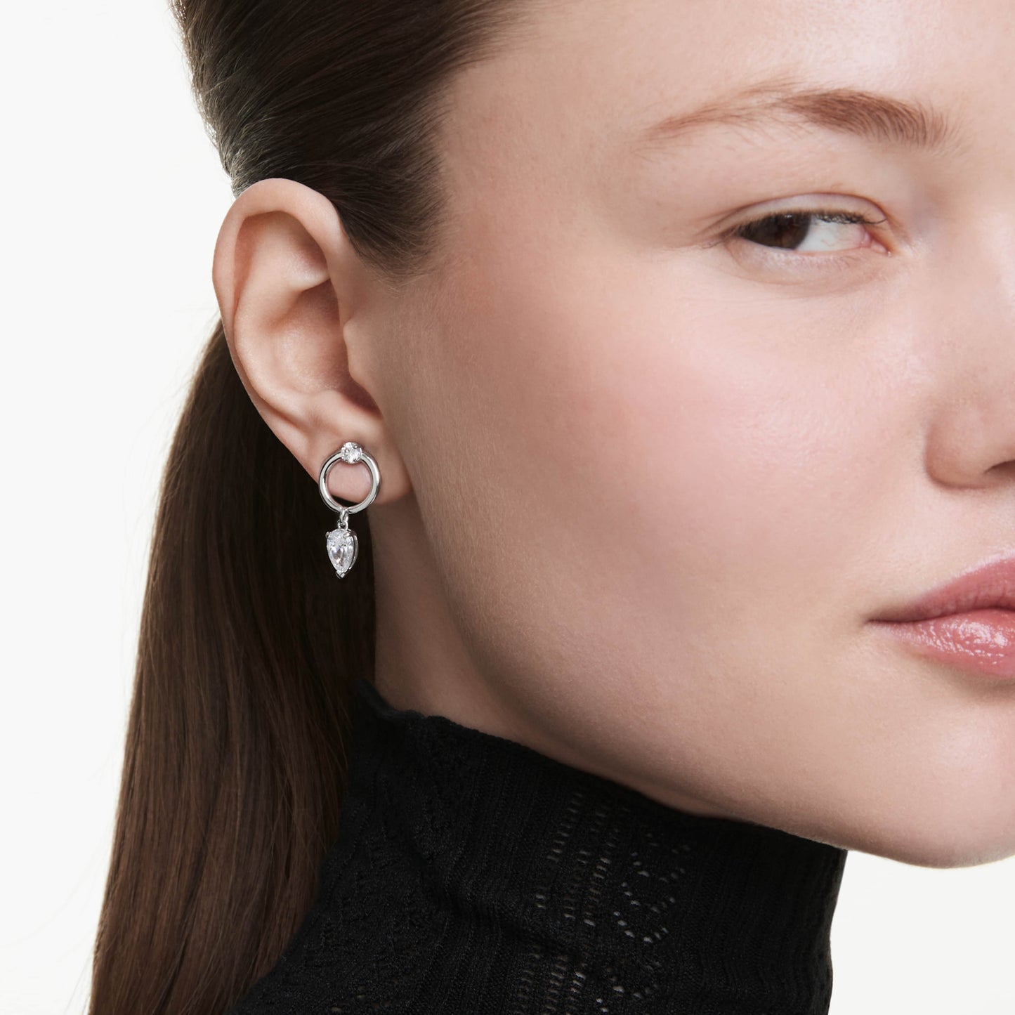MESMERA DROP EARRINGS - WHITE, RHODIUM