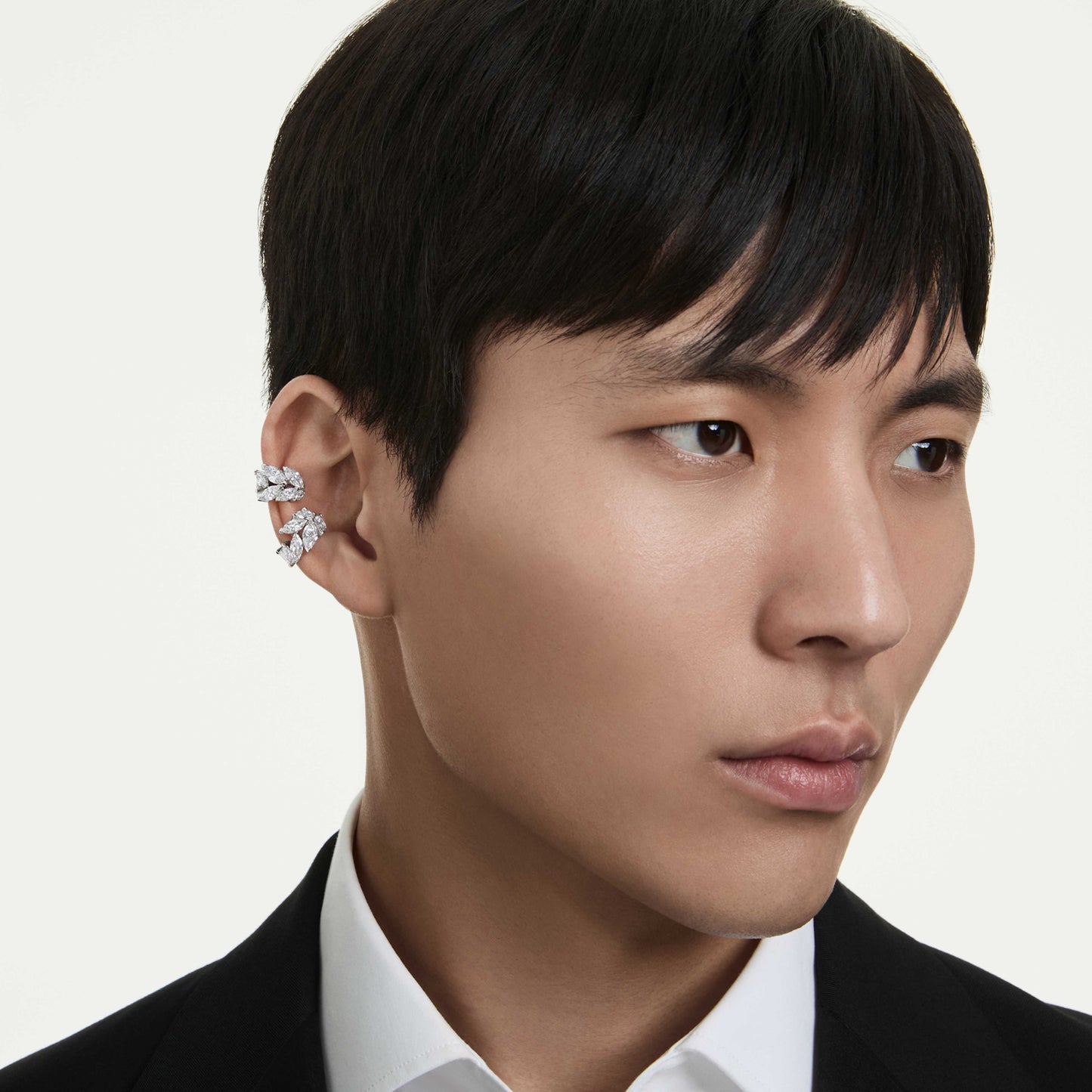 MESMERA EAR CUFFS MARQUISE - WHITE, RHODIUM