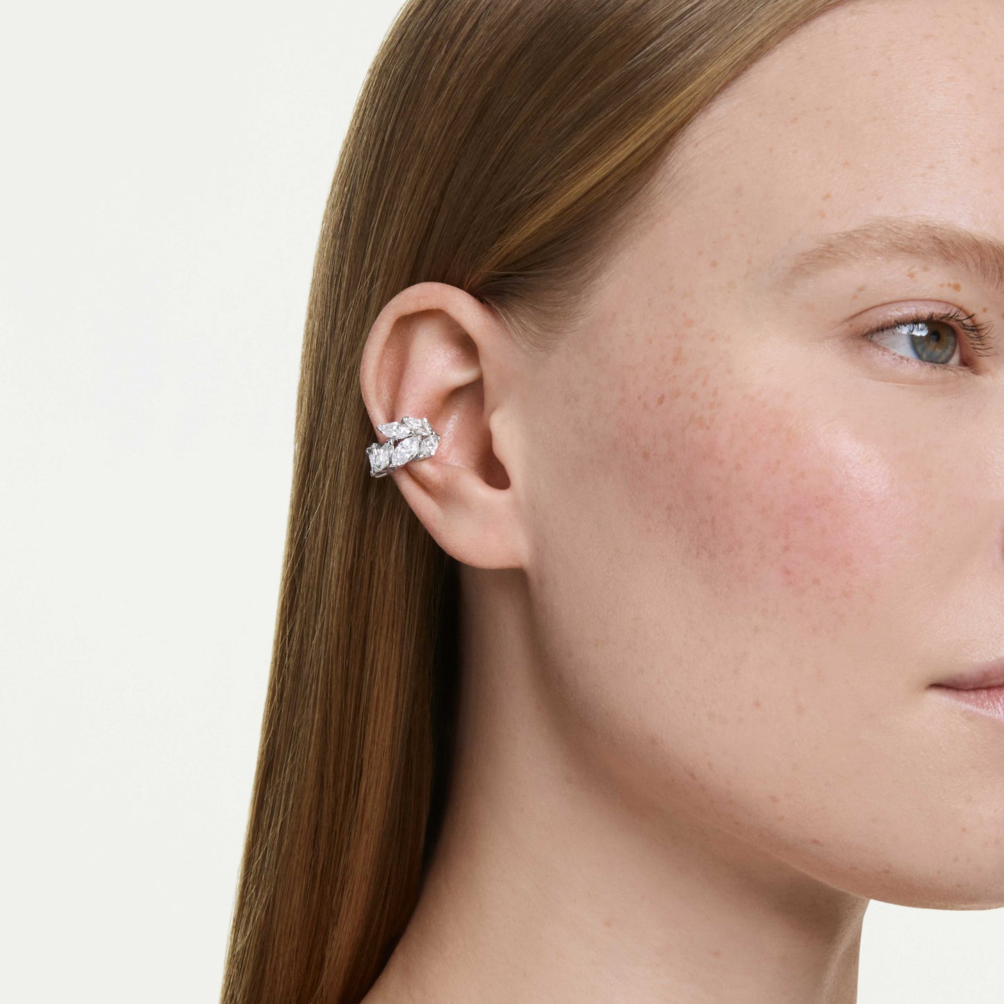 MESMERA EAR CUFFS MARQUISE - WHITE, RHODIUM