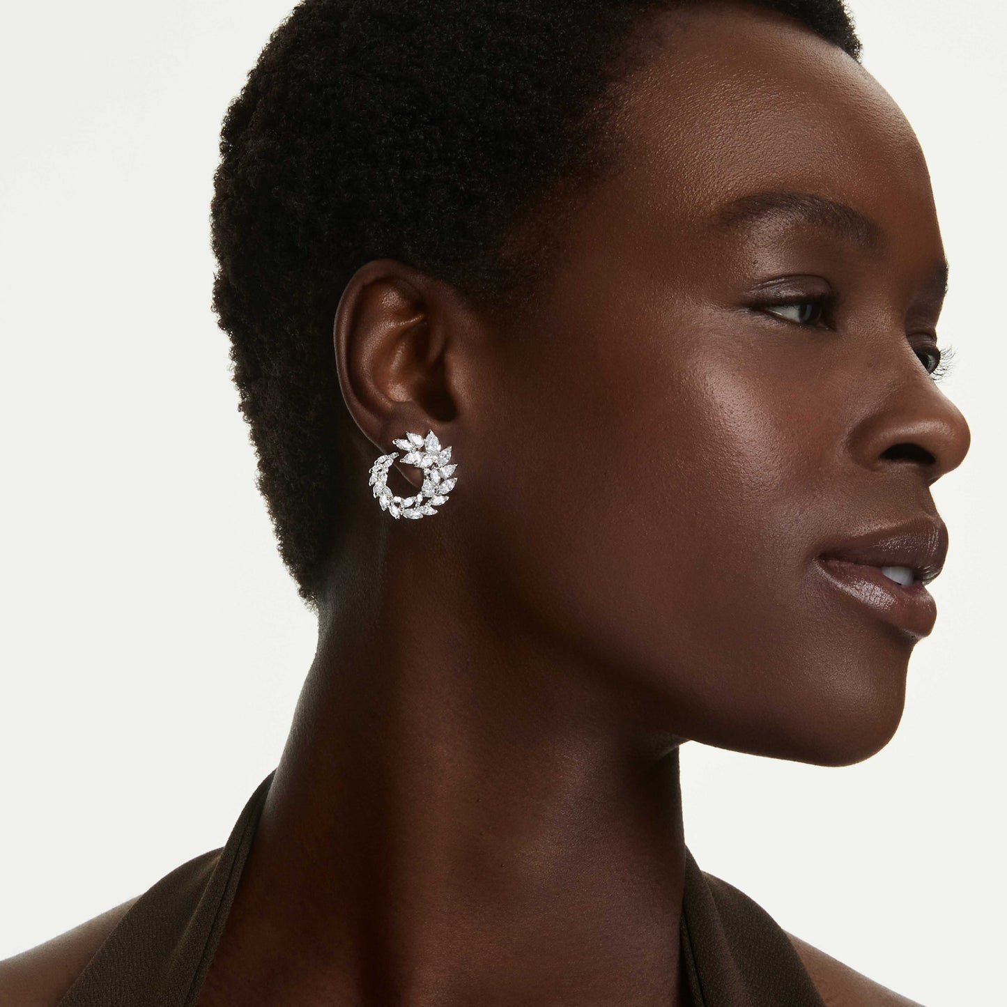 MESMERA HOOP EARRINGS MARQUISE - WHITE, RHODIUM