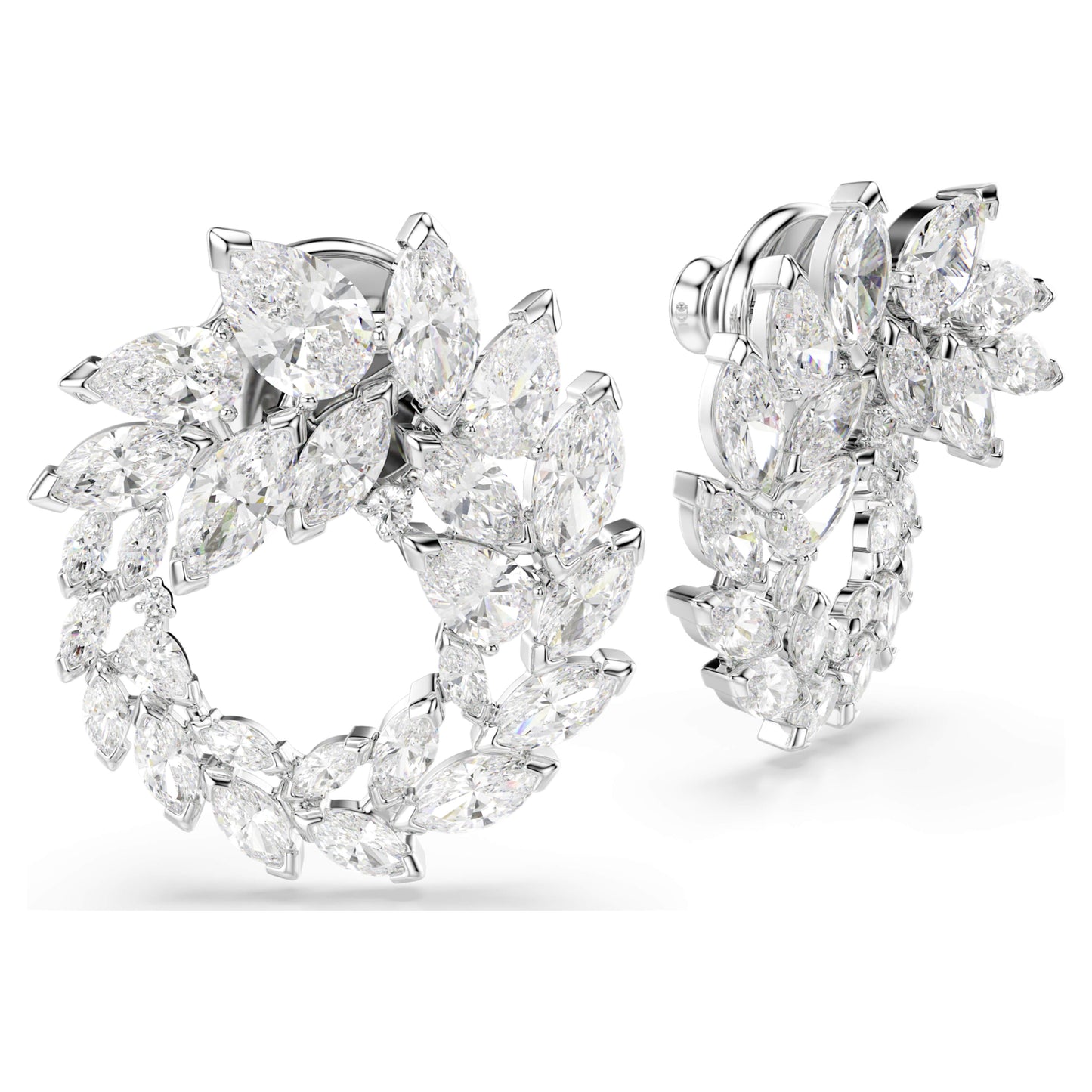 MESMERA HOOP EARRINGS MARQUISE - WHITE, RHODIUM