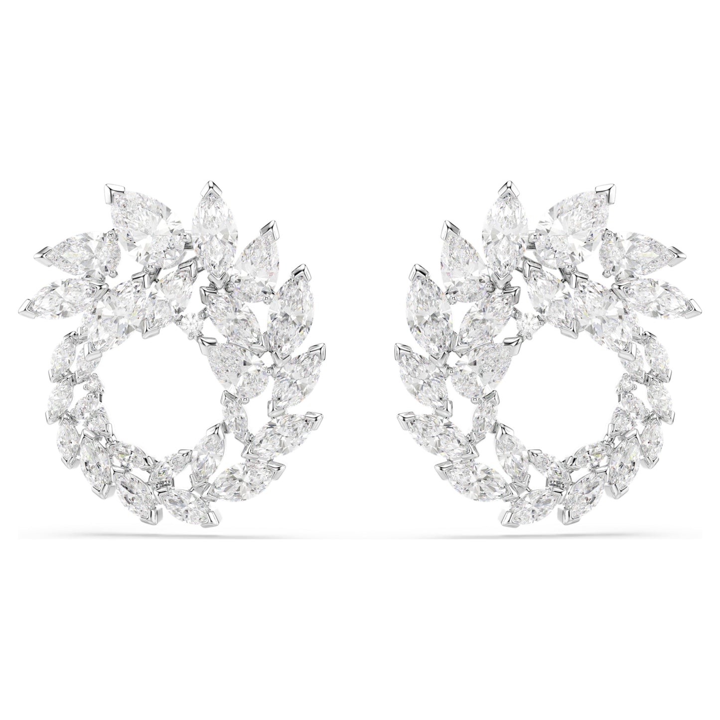 MESMERA HOOP EARRINGS MARQUISE - WHITE, RHODIUM