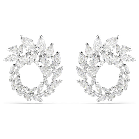 MESMERA HOOP EARRINGS MARQUISE - WHITE, RHODIUM