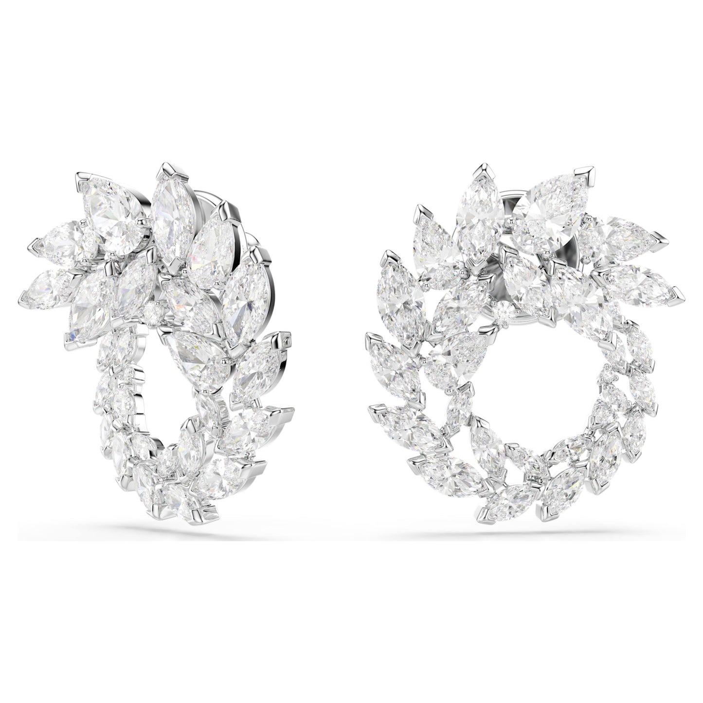 MESMERA HOOP EARRINGS MARQUISE - WHITE, RHODIUM