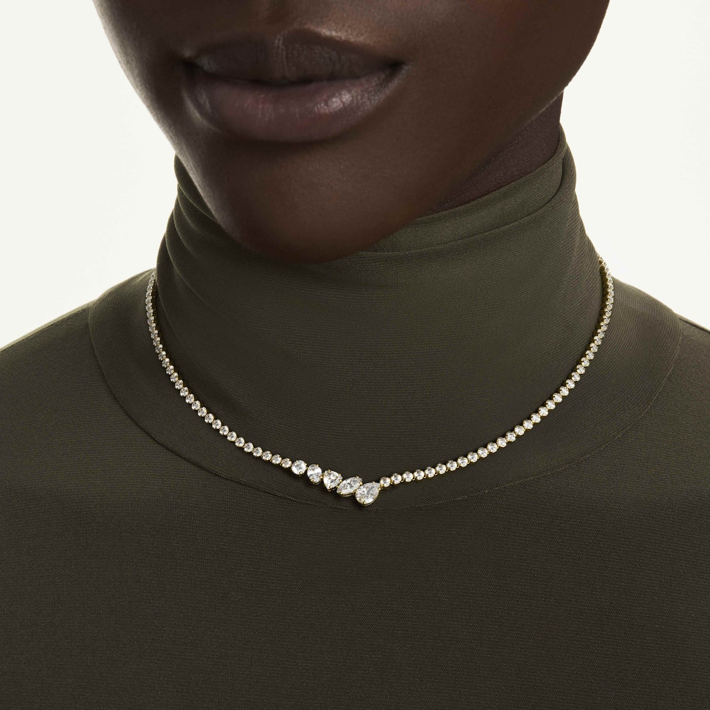 MESMERA NECKLACE MIXED CUTS - WHITE, 18K GOLD