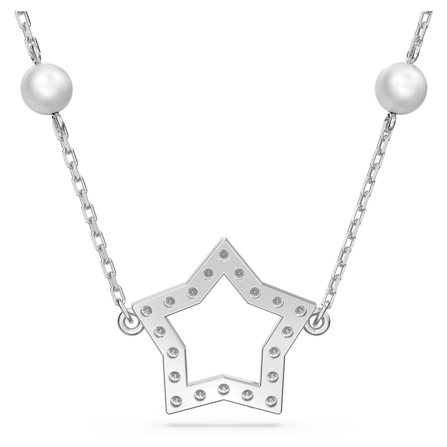 STELLA NECKLACE PEARL STAR - WHITE, RHODIUM