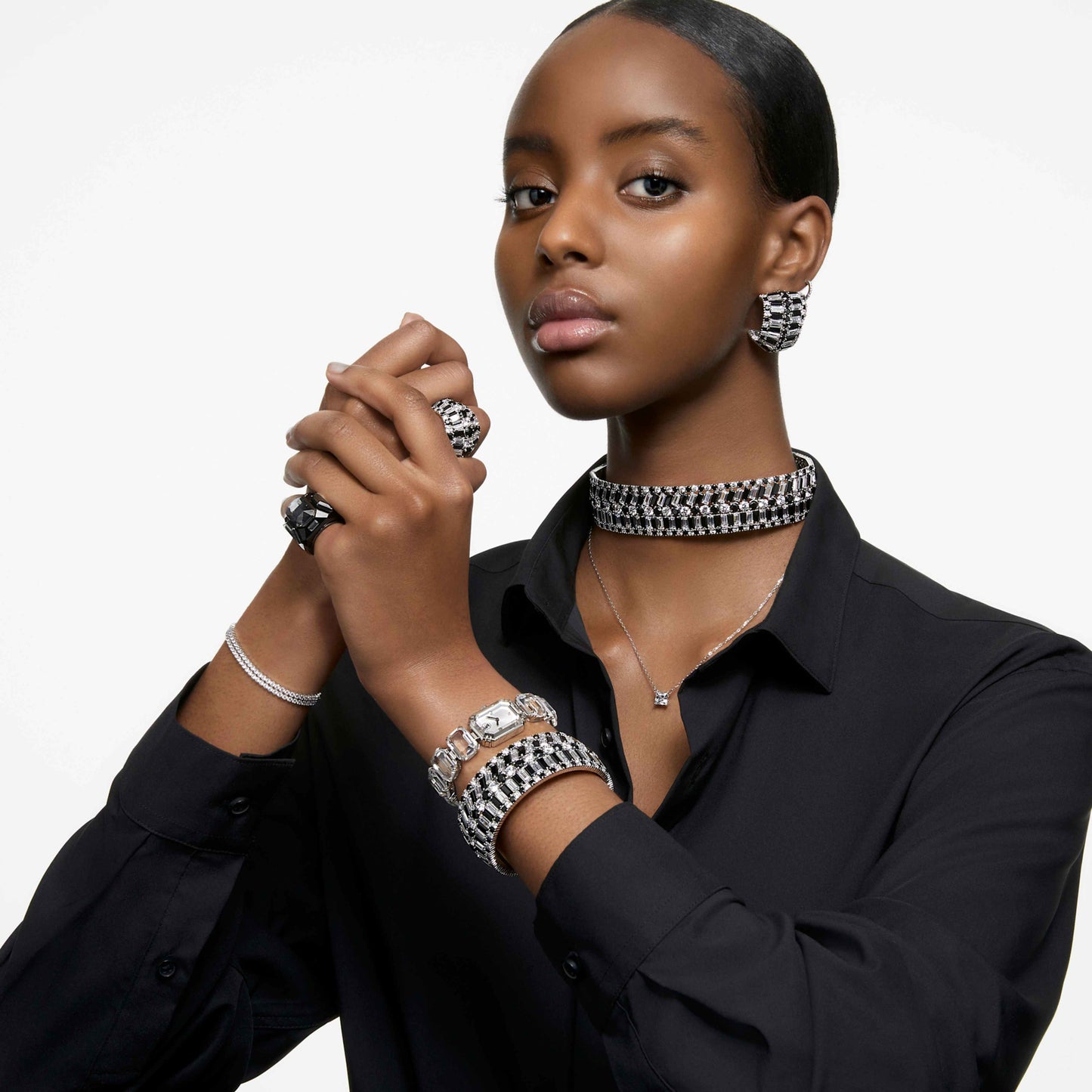 STILLA DROP EARRINGS - WHITE, RHODIUM