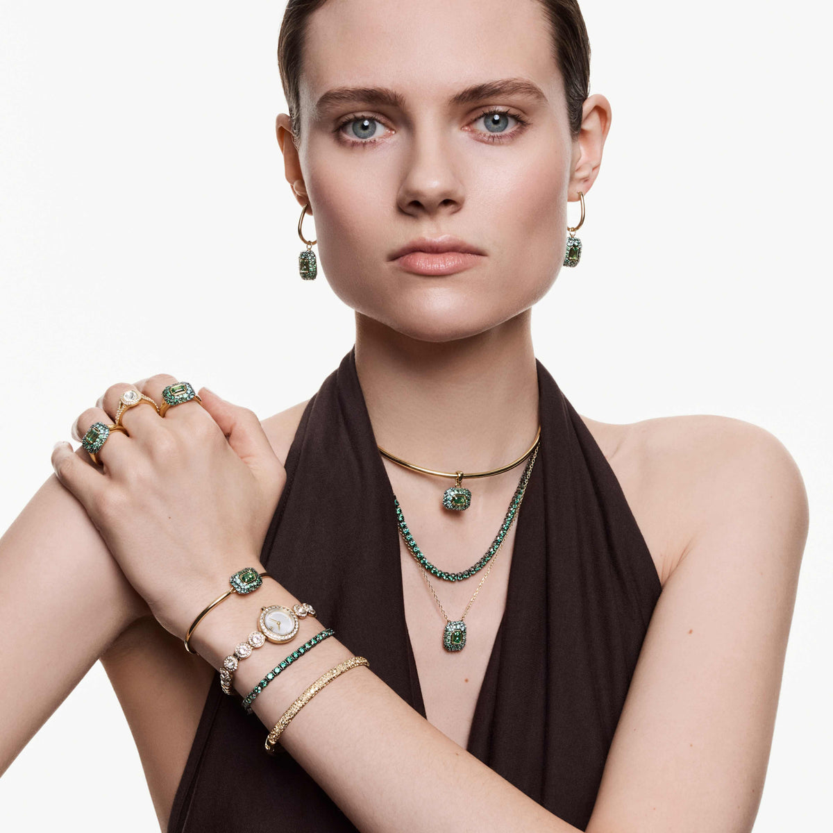 SUBLIMA OCTAGON DROP EARRINGS - GREEN, GOLD