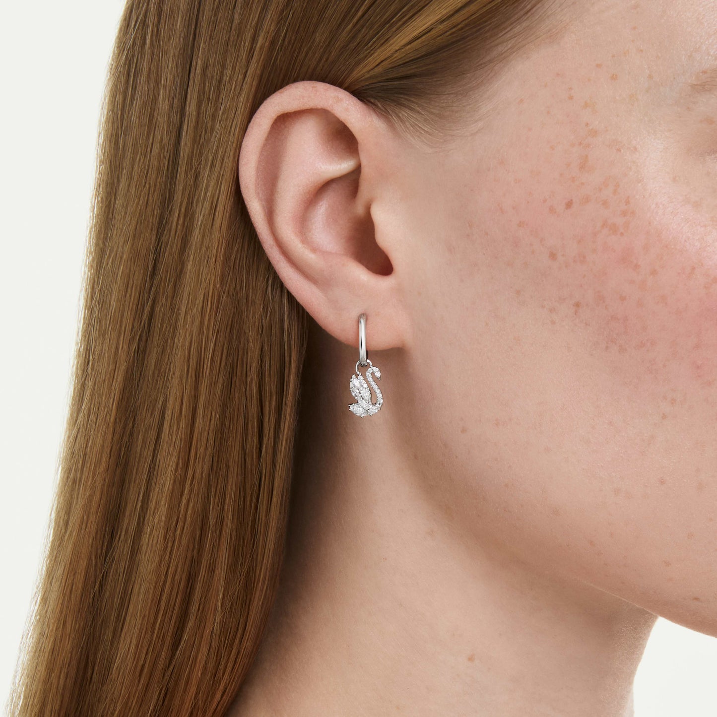 SWAN DROP EARRINGS - WHITE, RHODIUM