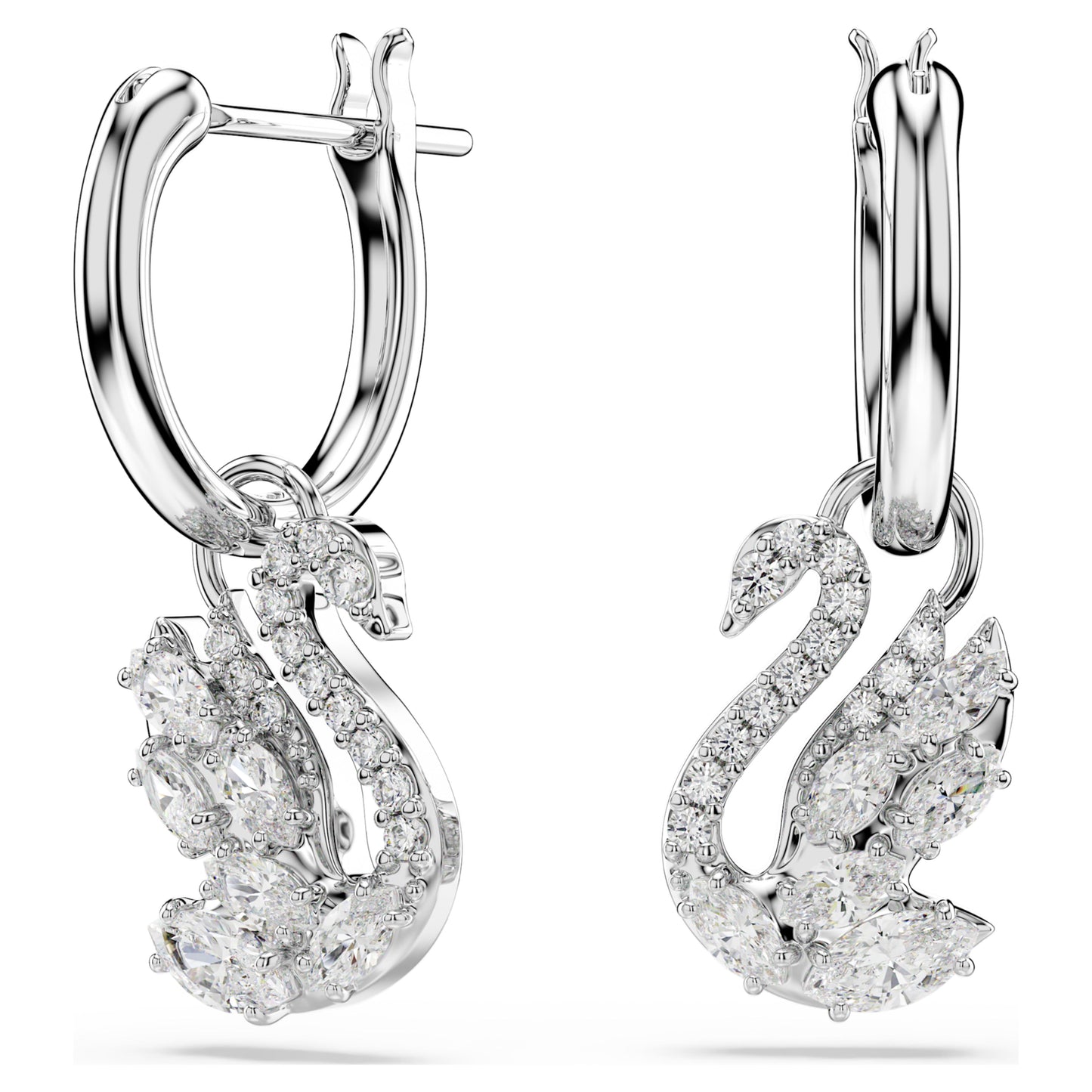 SWAN DROP EARRINGS - WHITE, RHODIUM