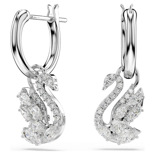 SWAN DROP EARRINGS - WHITE, RHODIUM