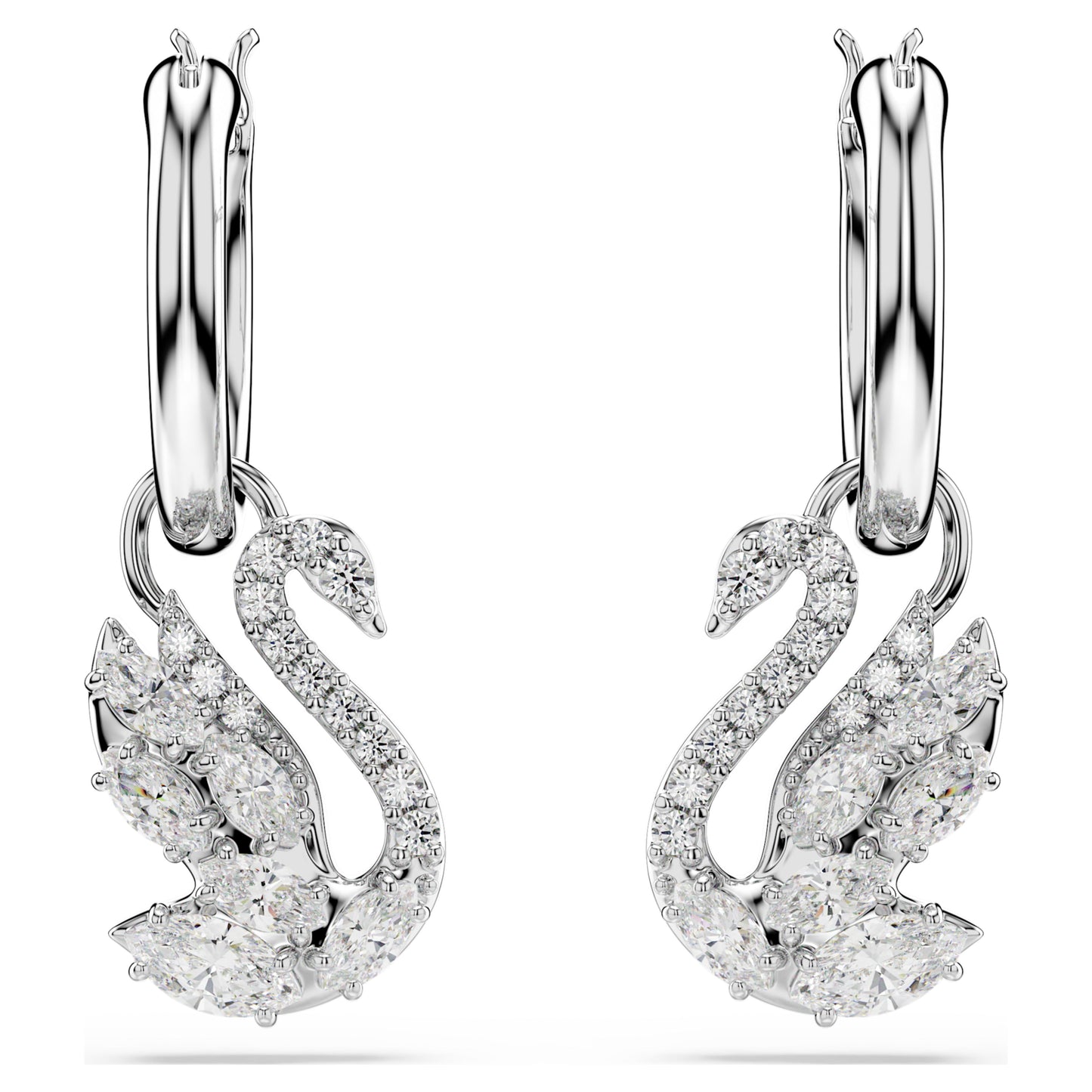 SWAN DROP EARRINGS - WHITE, RHODIUM