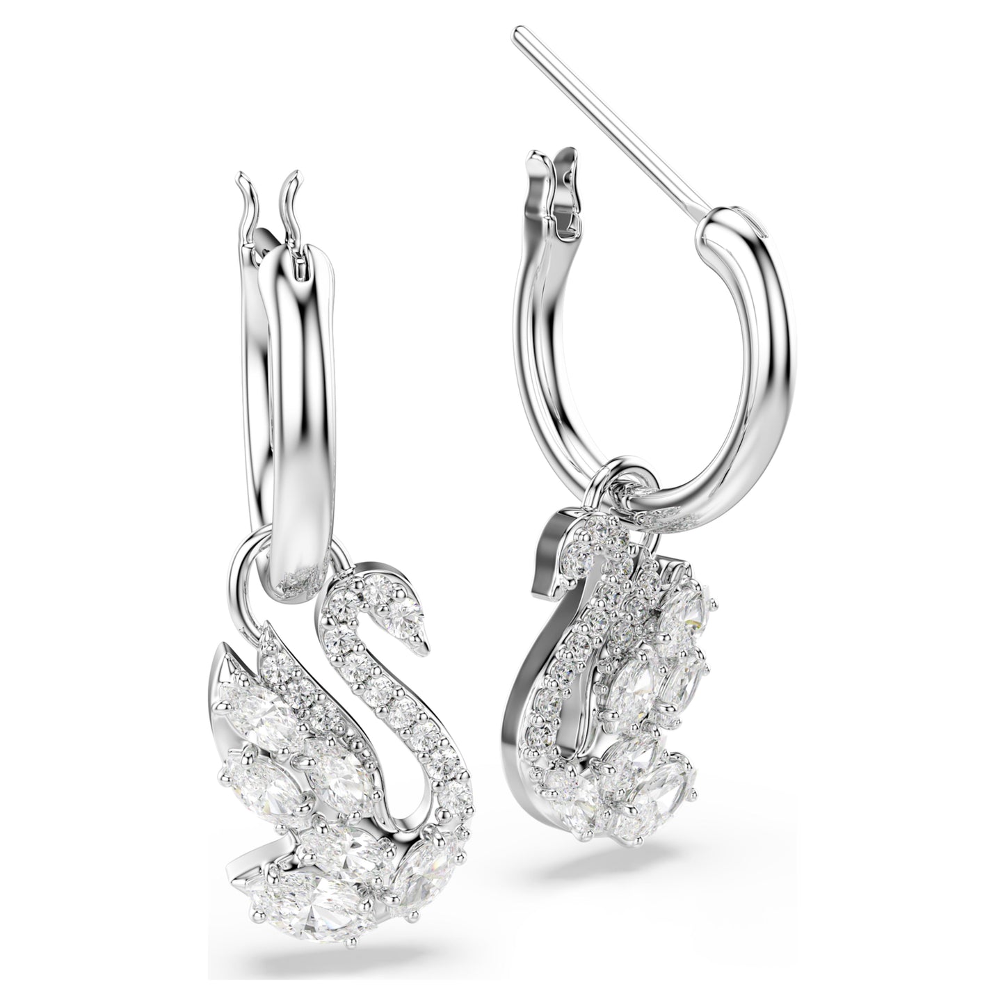 SWAN DROP EARRINGS - WHITE, RHODIUM