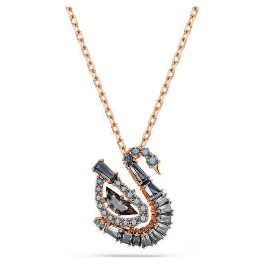 SWAN PENDANT - BLACK, 18K ROSE GOLD