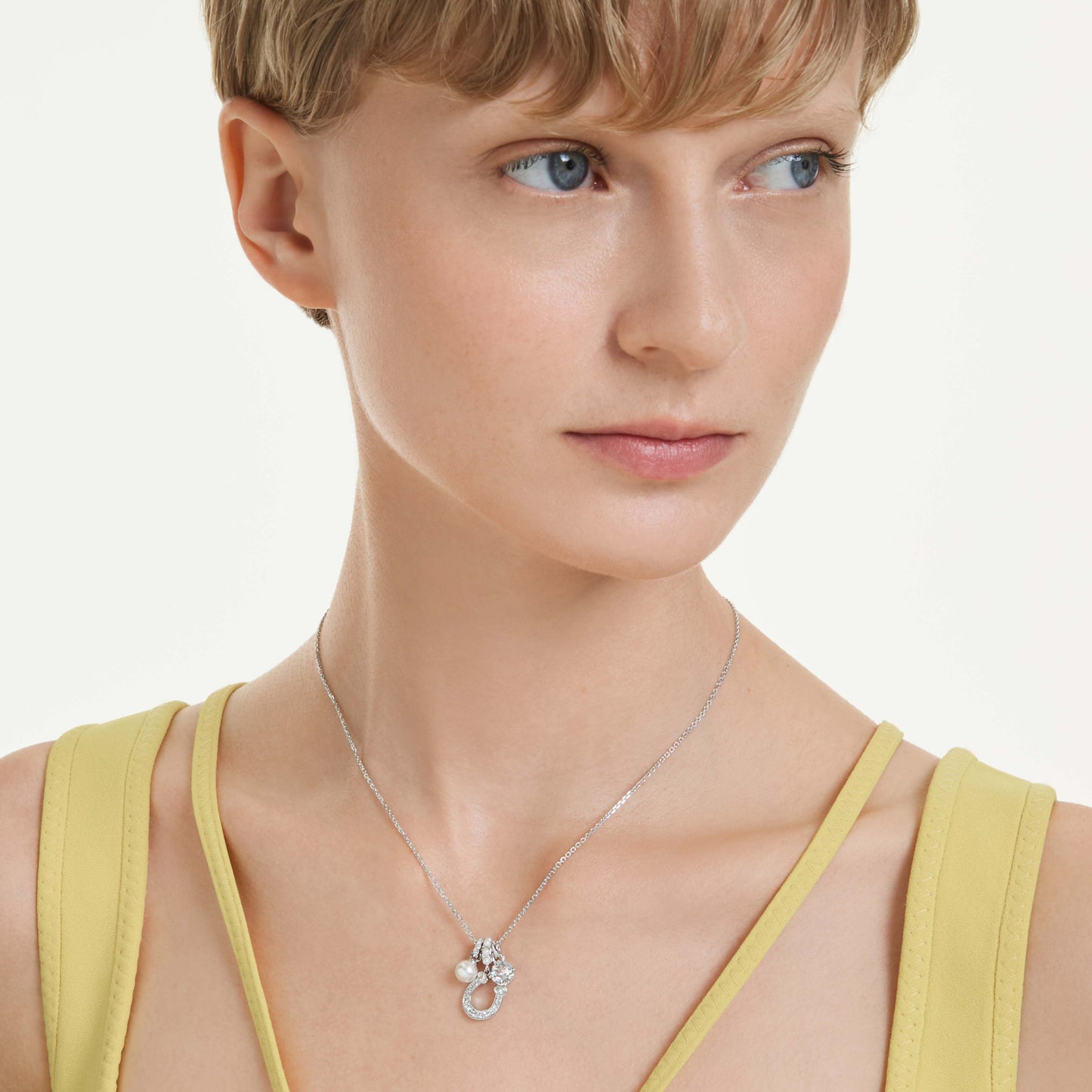 SYMBOLICA PENDANT PEARL HORSESHOE - WHITE, RHODIUM