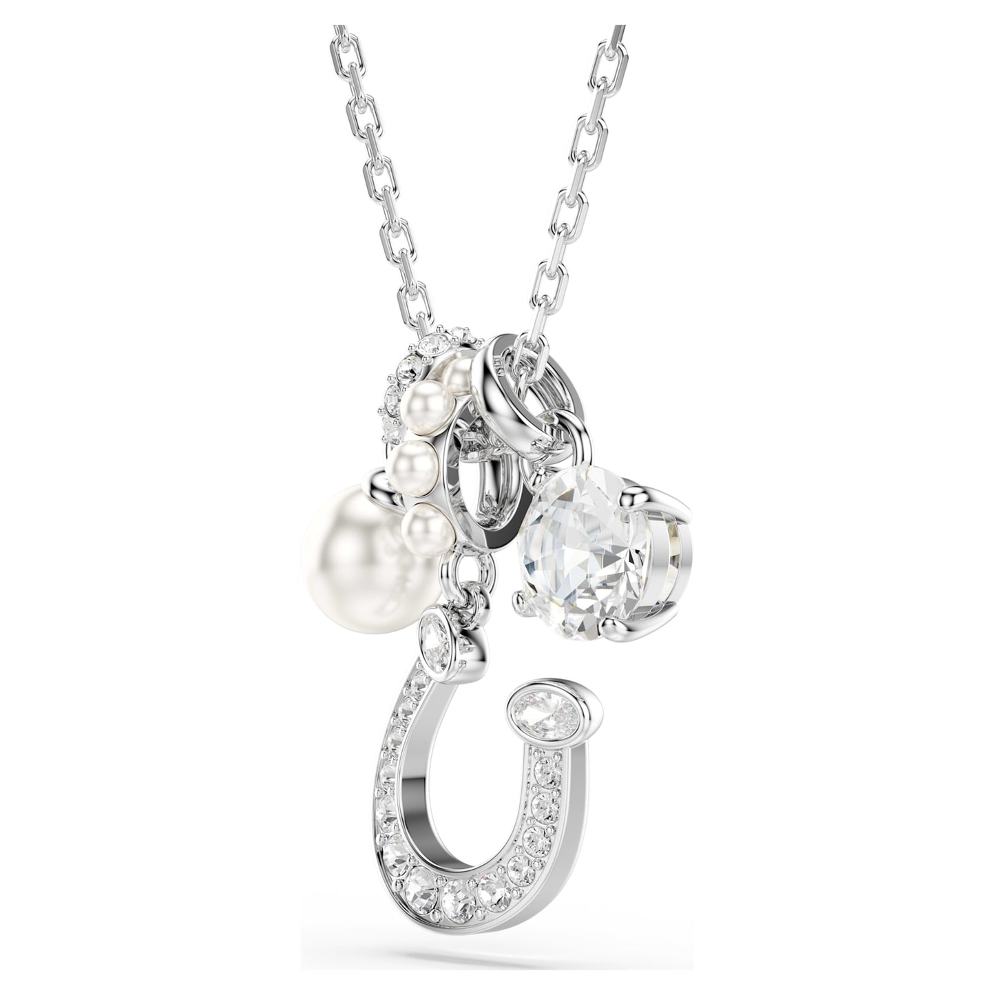 SYMBOLICA PENDANT PEARL HORSESHOE - WHITE, RHODIUM