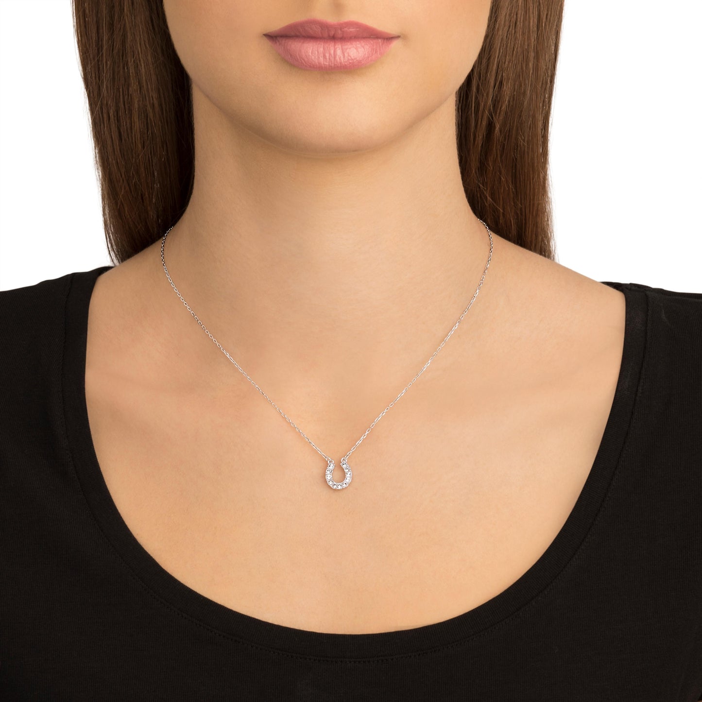 TOWARDS NECKLACE HORSESHOE - WHITE, RHODIUM