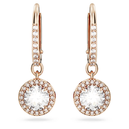 UNA ANGELIC DROP EARRINGS PAVE - WHITE, ROSE-GOLD