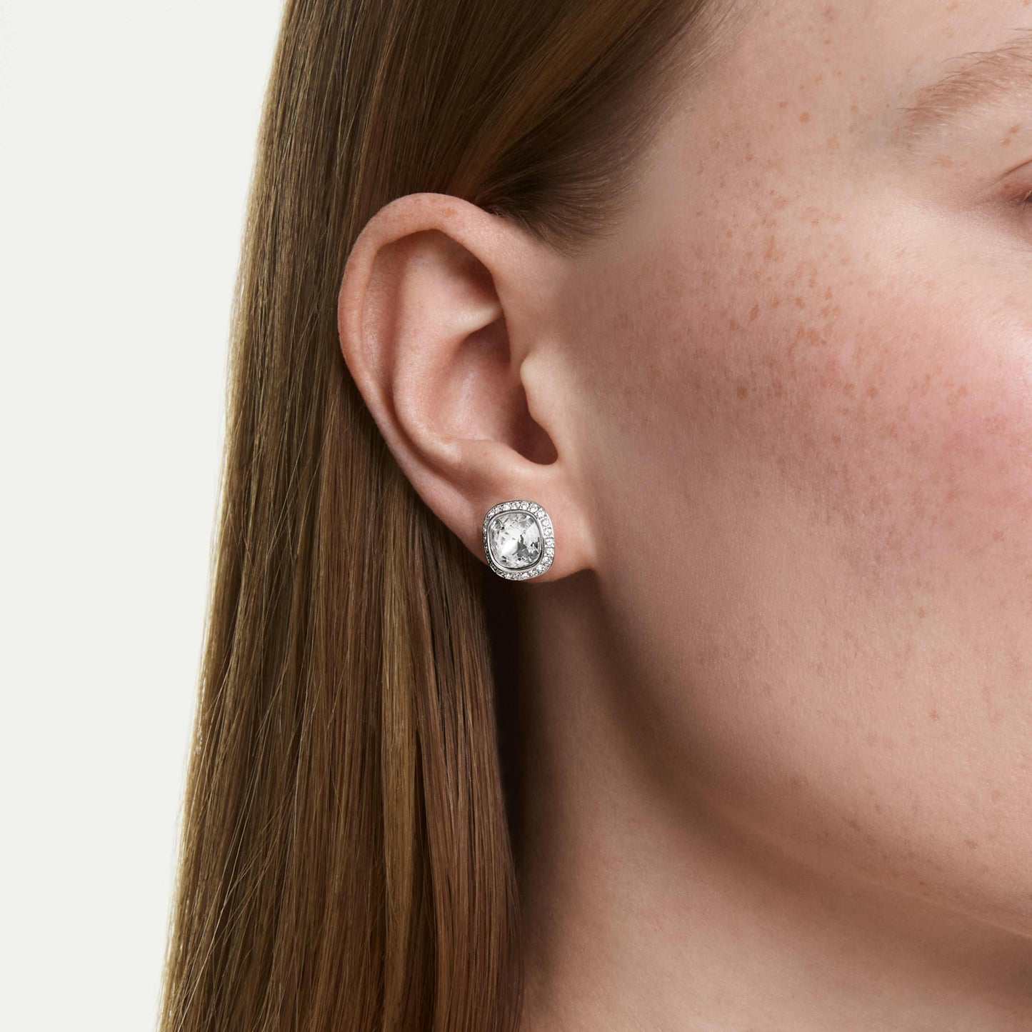 UNA ANGELIC EARRINGS CUSHION CUT - WHITE, RHODIUM