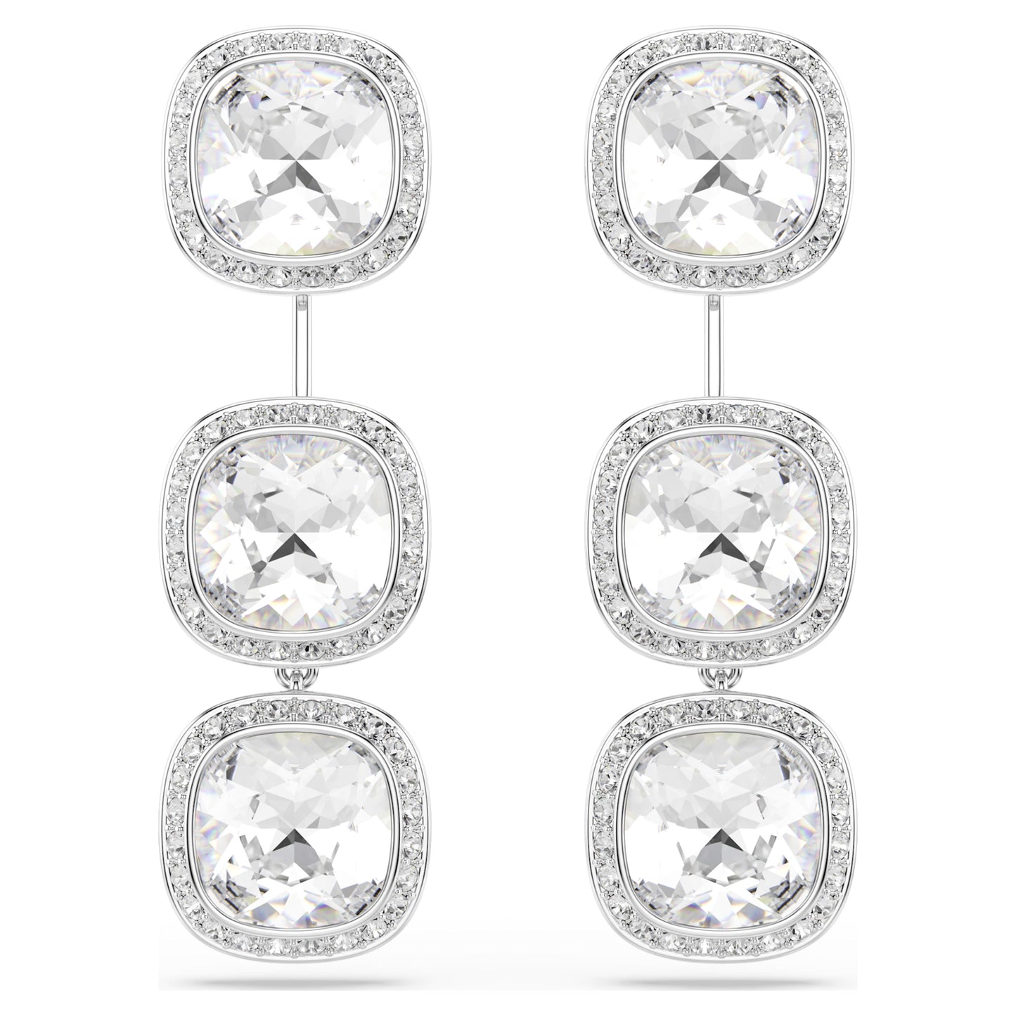 UNA ANGELIC EARRINGS CUSHION CUT - WHITE, RHODIUM