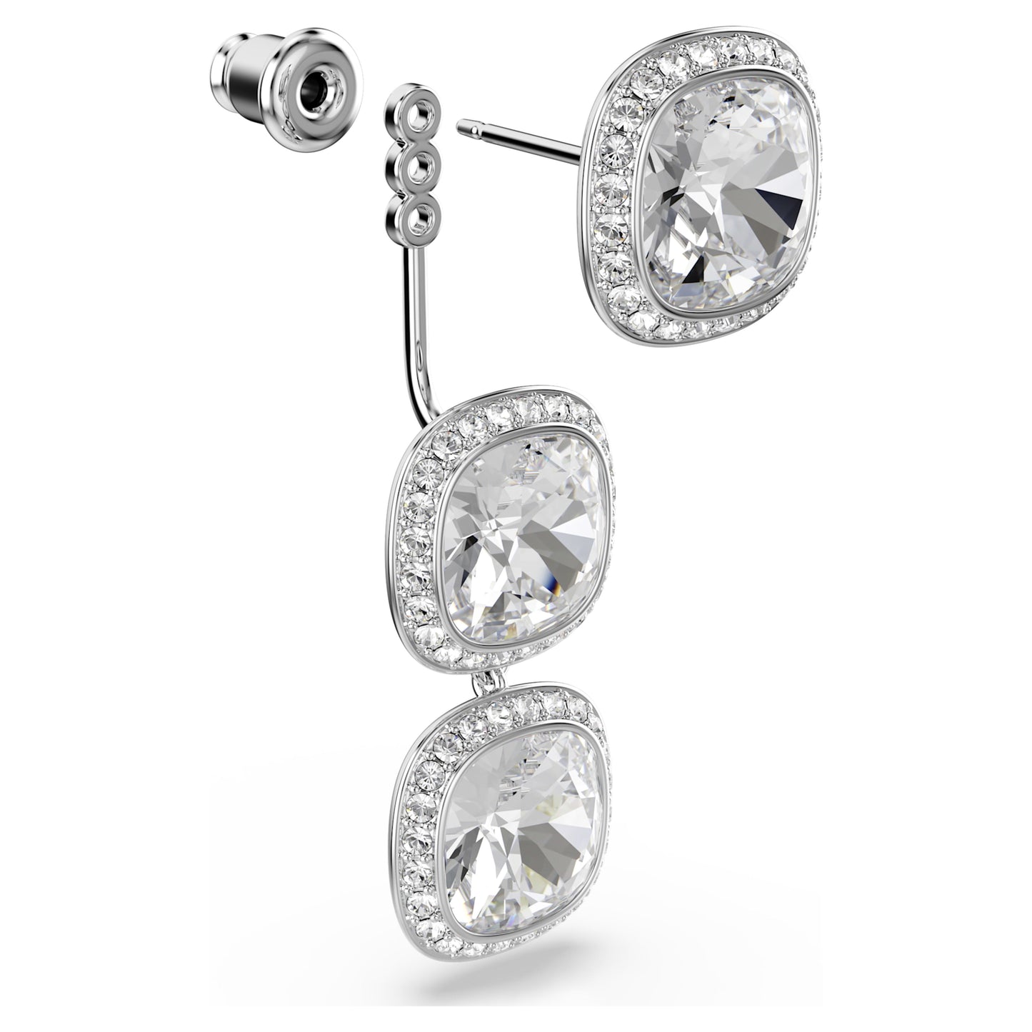 UNA ANGELIC EARRINGS CUSHION CUT - WHITE, RHODIUM