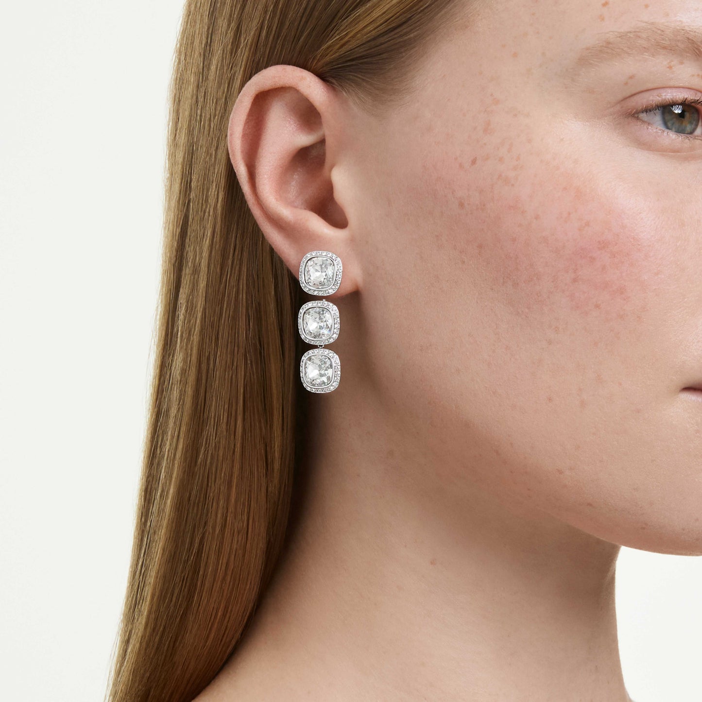 UNA ANGELIC EARRINGS CUSHION CUT - WHITE, RHODIUM