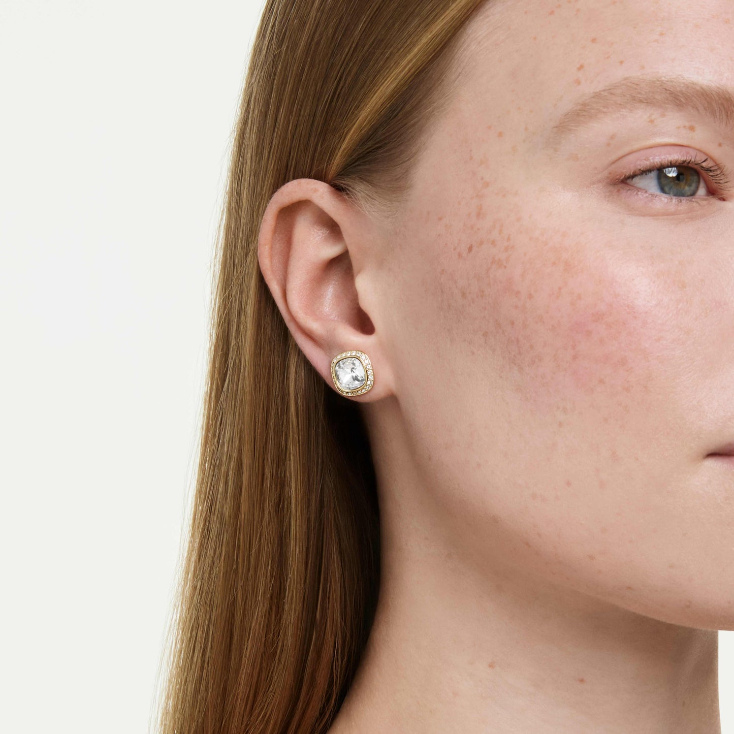 UNA ANGELIC STUD EARRINGS CUSHION CUT - WHITE, 18K GOLD
