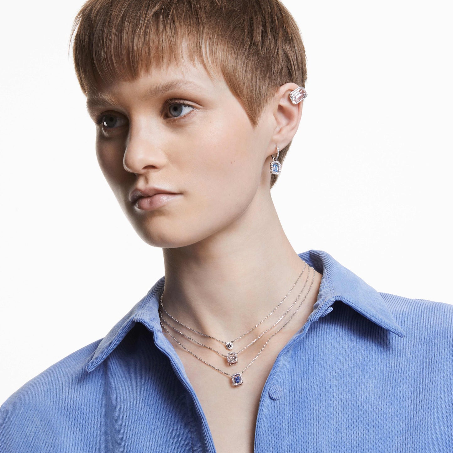 UNA DROP EARRINGS - BLUE, RHODIUM