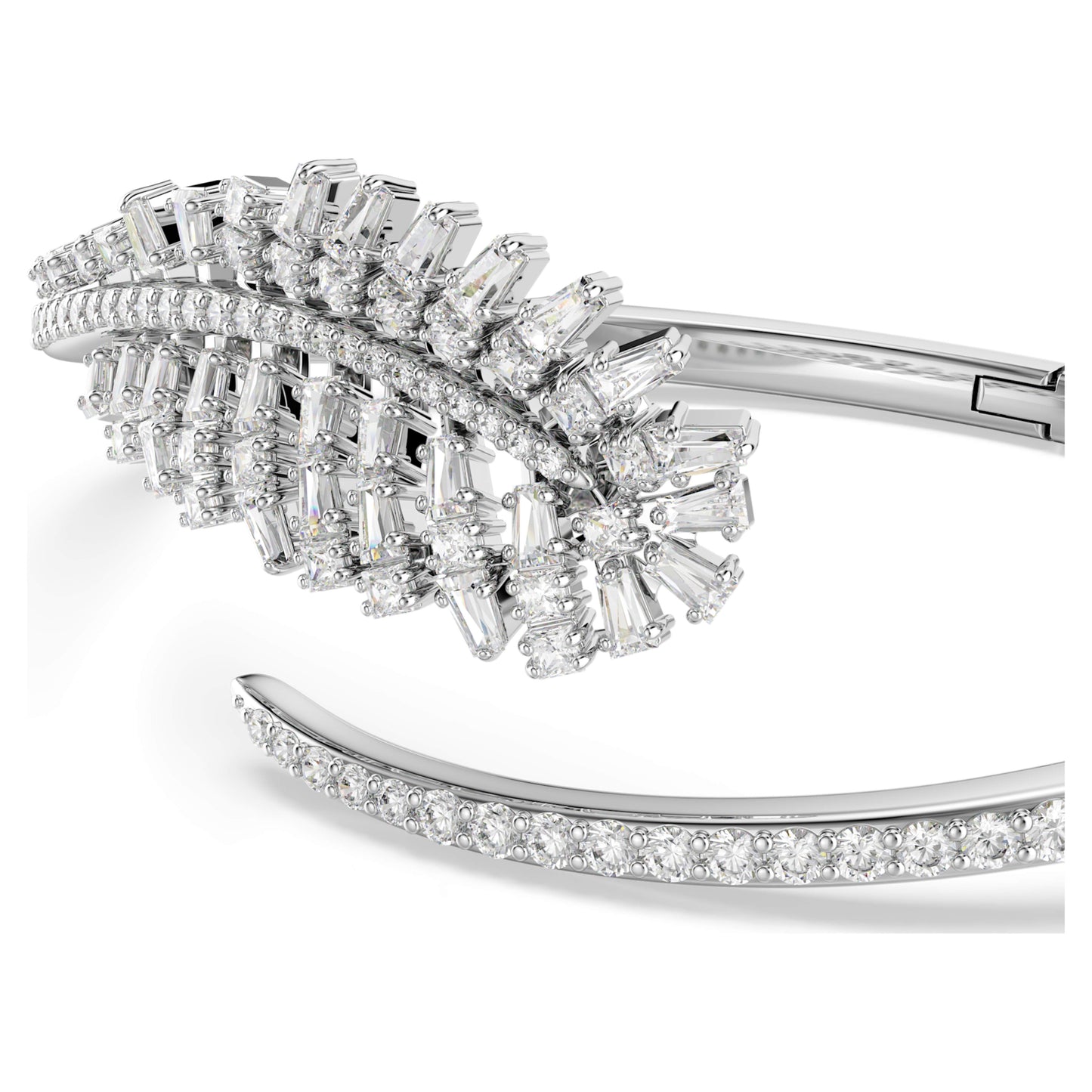 VIENNA BANGLE FEATHER - WHITE, RHODIUM