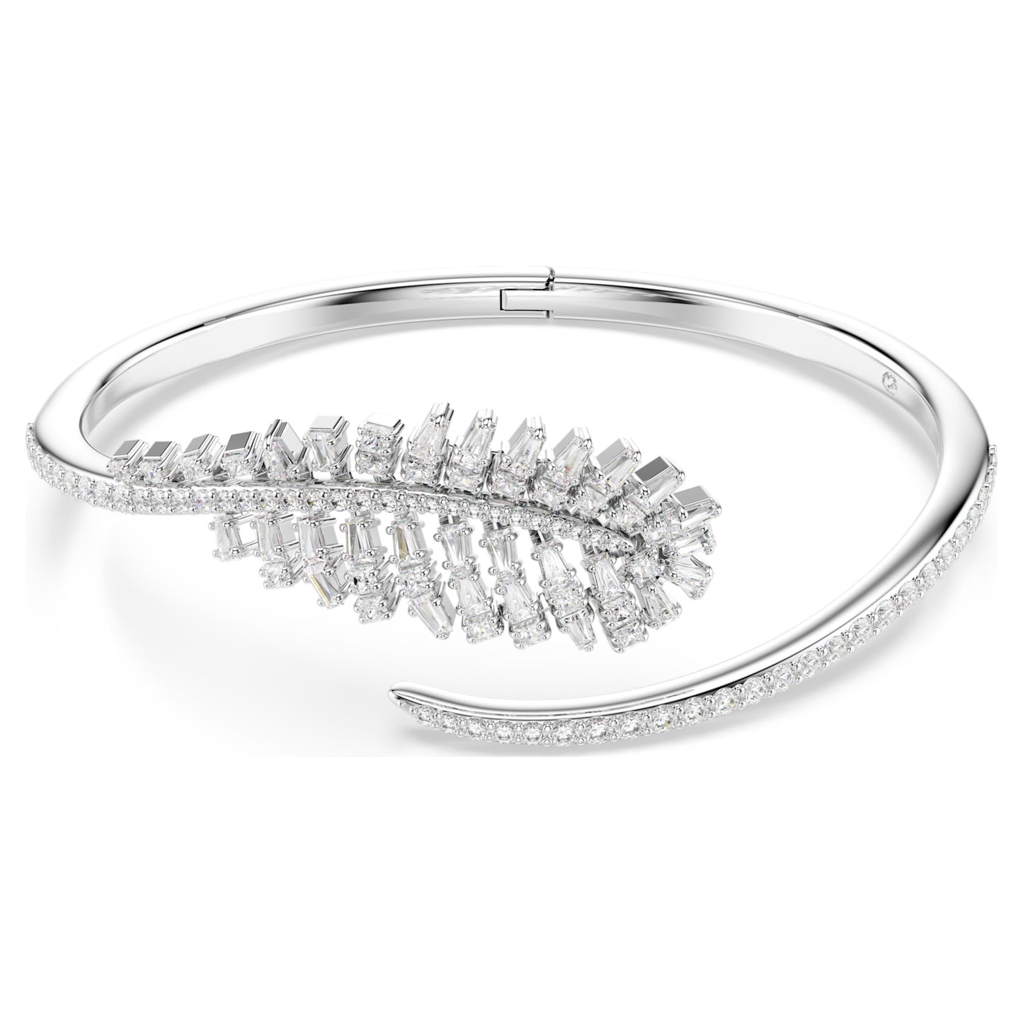 VIENNA BANGLE FEATHER - WHITE, RHODIUM