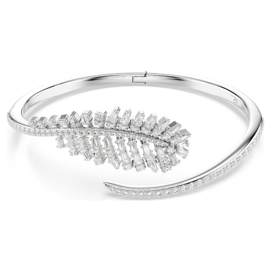VIENNA BANGLE FEATHER - WHITE, RHODIUM
